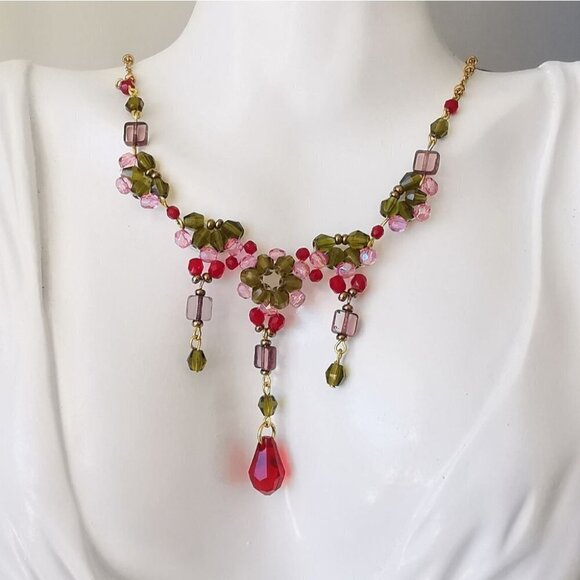 Vintage Czech crystal  beaded necklace earring set - Picture 3 of 8